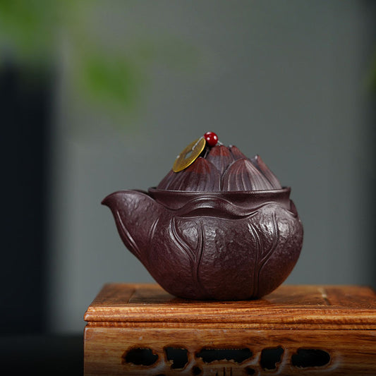 荷花盖碗批发茶具170CC快客杯紫泥紫砂杯子宜兴正品三才盖碗