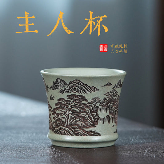壶芝宴宜兴紫砂功夫茶具品茗杯青花主人杯单杯手绘品茗杯