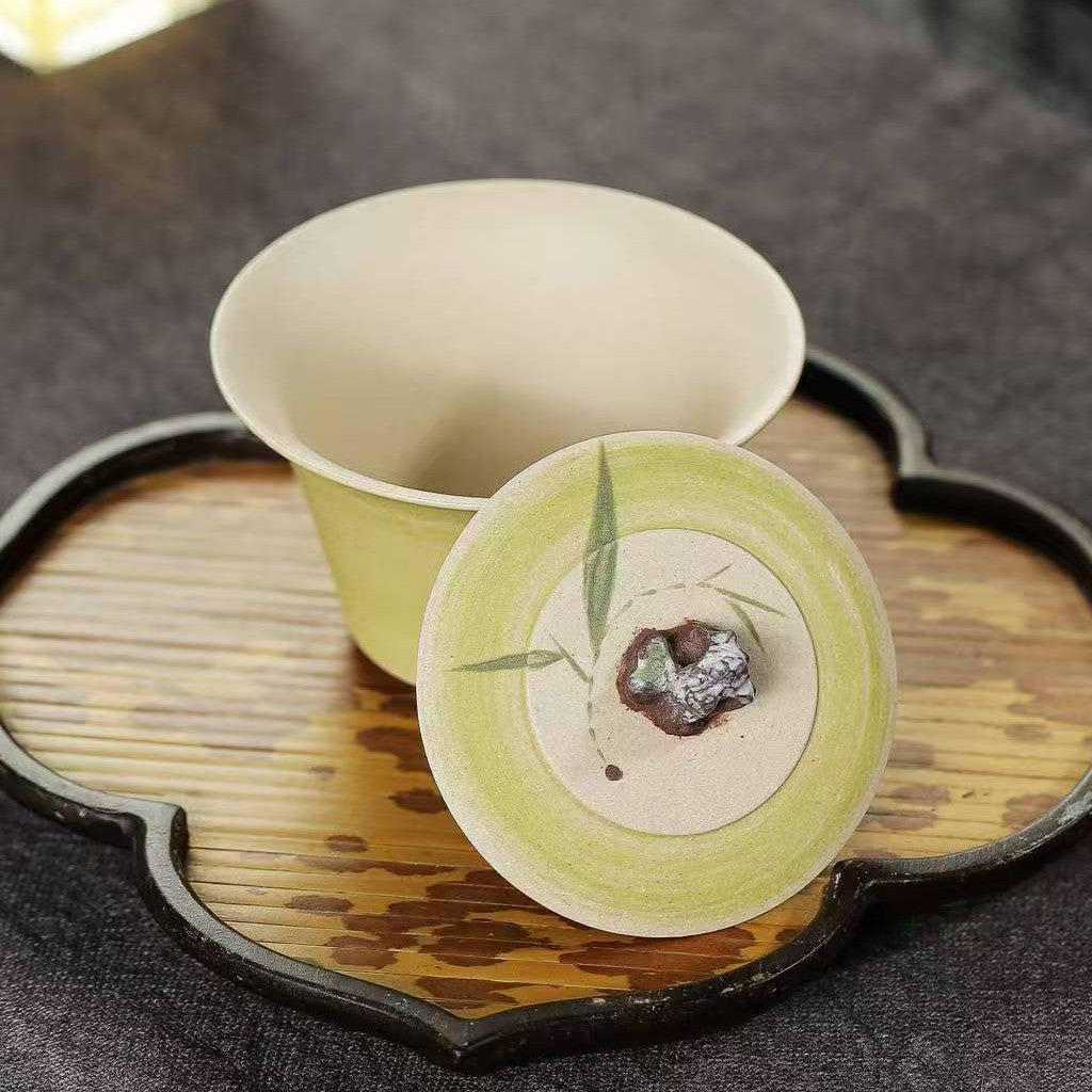 宜兴原矿紫砂盖碗蝶恋花100CC 见山盖碗 创意手工作品两才盖碗功夫茶具