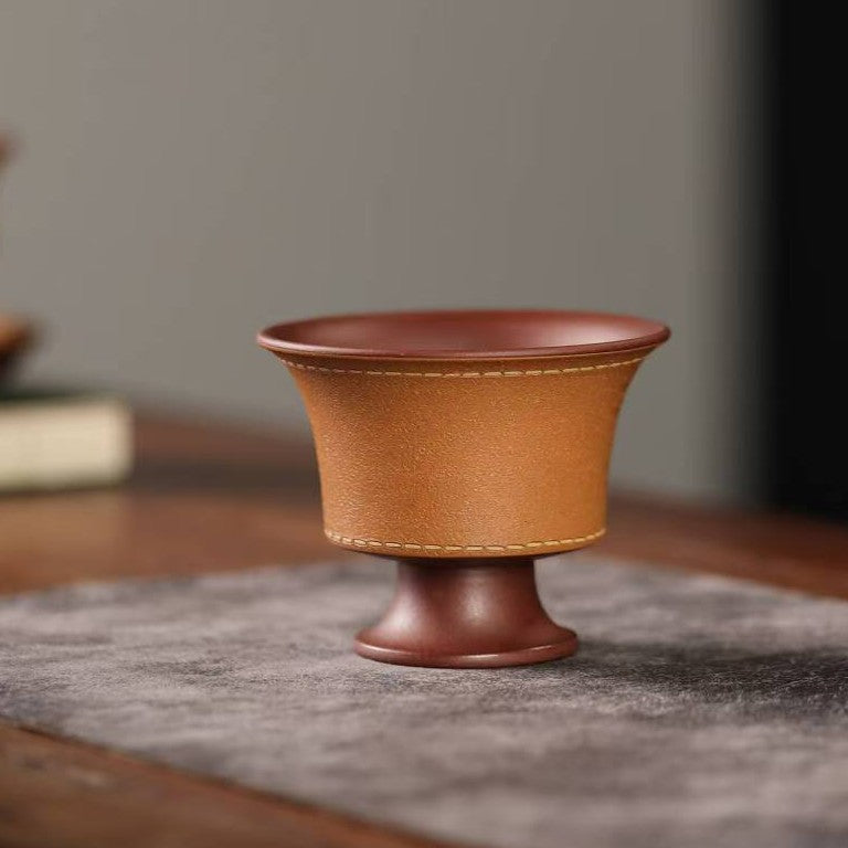 宜兴紫砂三才盖碗150CC/110CC创意皮革纹功夫茶具茶杯双色粉浆