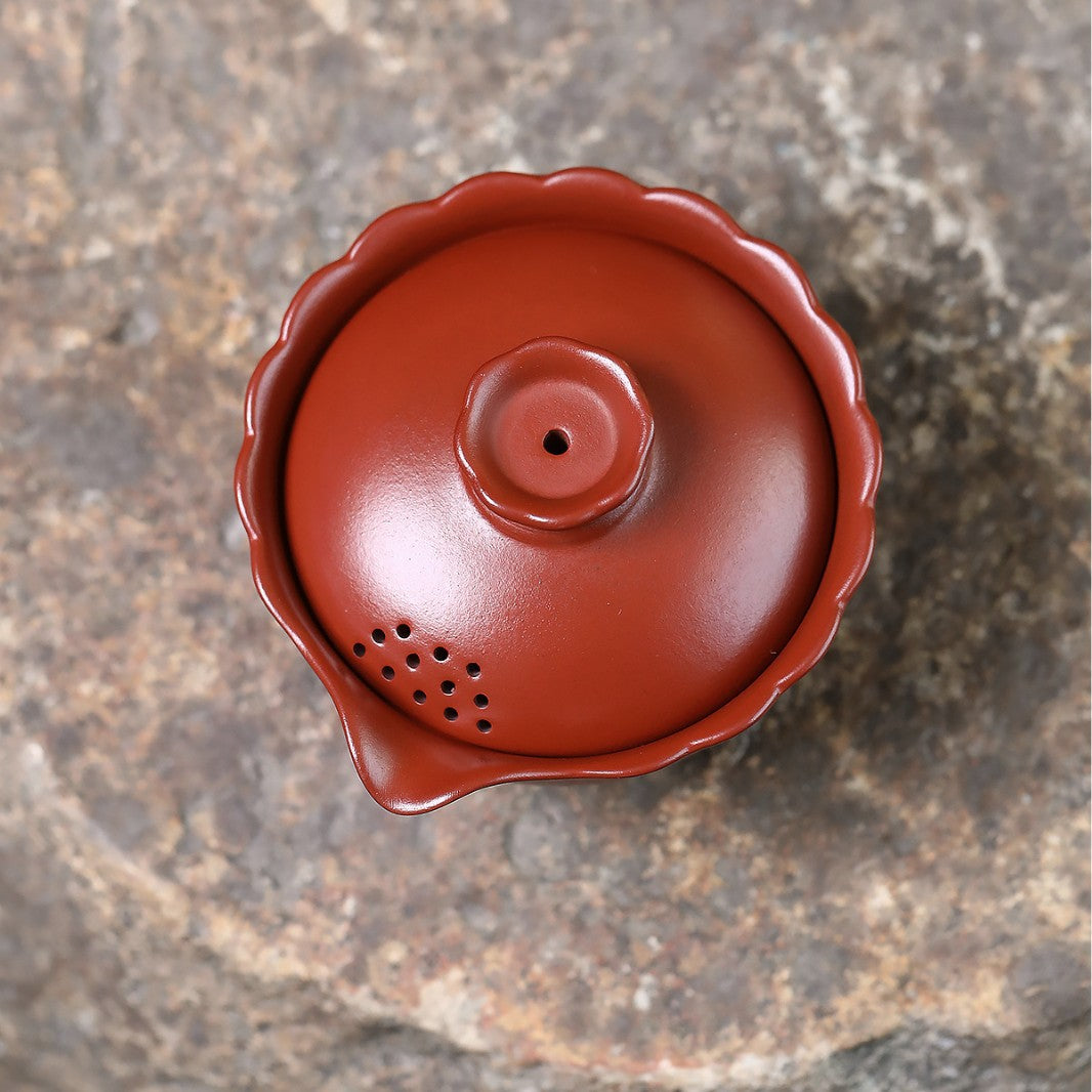 宜兴紫砂原矿朱泥大红袍菱花盖碗茶具家居实用品茶精工批发170cc