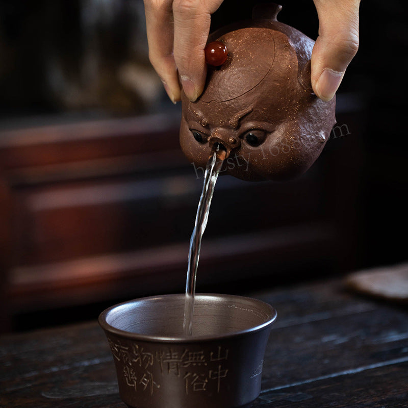 宜兴紫砂壶160CC河豚壶原矿手工内球孔手抓壶分茶器雕塑茶具泡茶盖碗