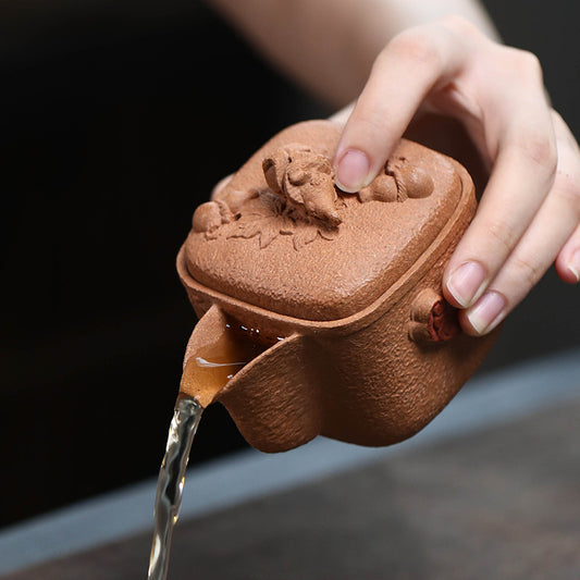 宜兴原矿紫砂160CC如意葫芦手抓壶分茶器泡茶杯茶具配件仿生公道杯盖碗