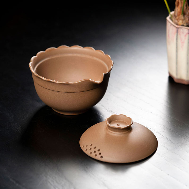 宜兴紫砂石榴盖碗220CC三才碗原矿段泥茶具批发厂家纯手工茶杯子