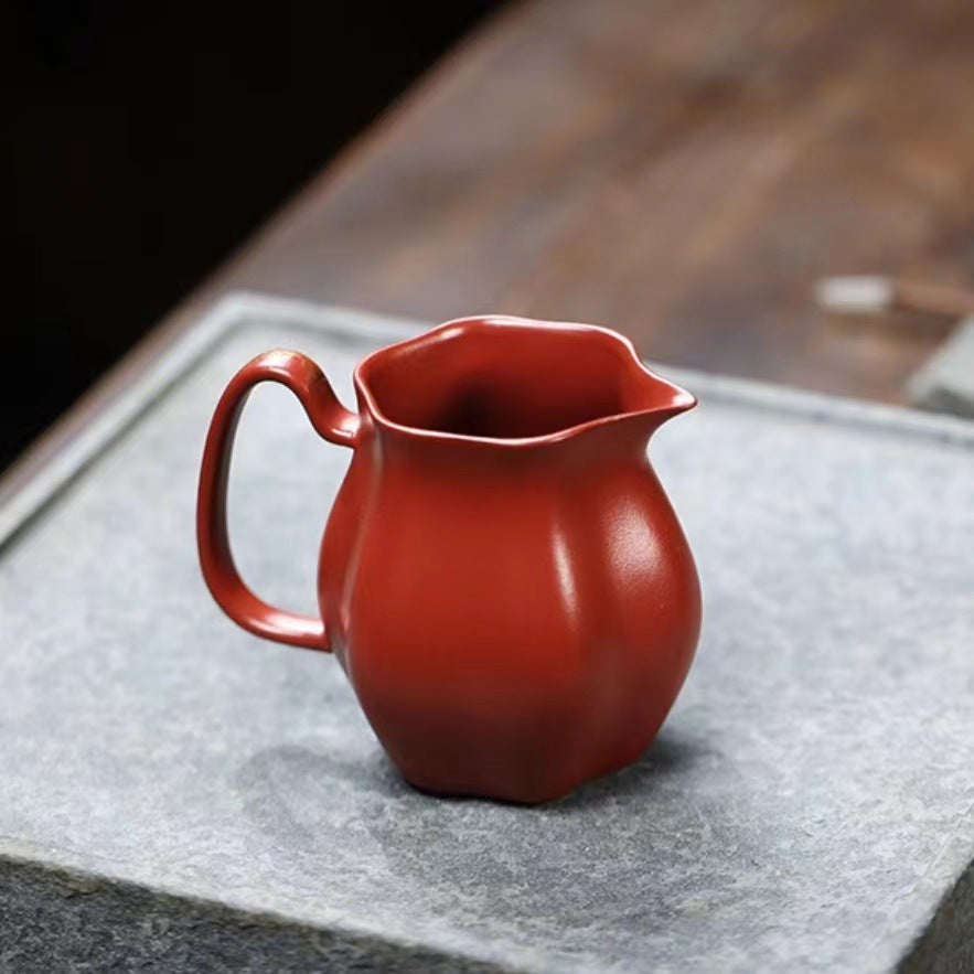 宜兴紫砂杯茶道配件分茶器大红袍菱花描金公道杯225cc一件代发