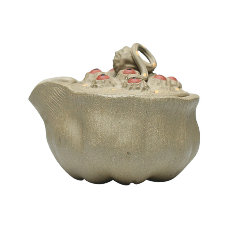 宜兴原矿青段泥防烫莲蓬手抓壶260CC家用功夫茶具单壶加厚紫砂盖碗