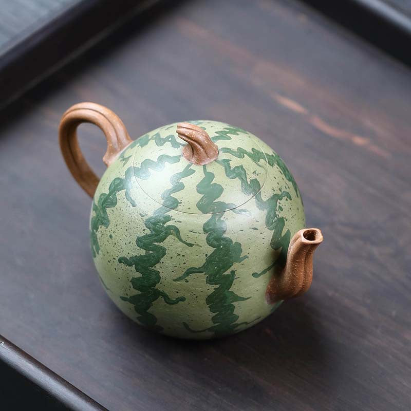 宜兴紫砂壶仿生西瓜壶降坡泥功夫茶具套装家用小品薄胎泡茶壶批发