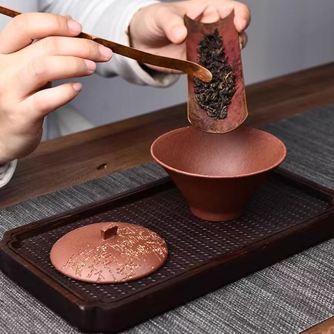 全纯手工100CC宜兴原矿正宗紫砂清凤盖碗茶杯单个刻绘高档茶具套装礼品