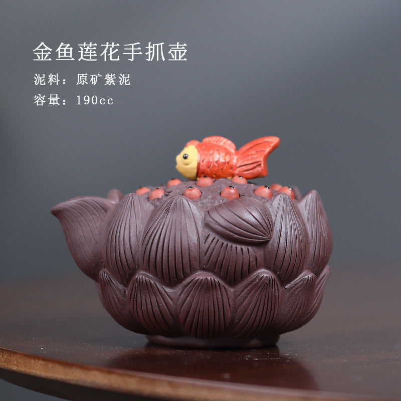 宜兴茶道配件手抓壶245CC/230CC批发过滤全纯手工紫砂公道杯中式龟甲防烫盖碗