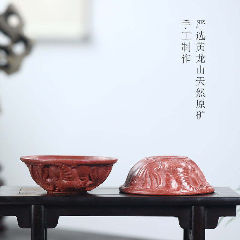 宜兴原矿紫泥主人杯批发紫砂品茗杯功夫茶杯纯全手工堆绘大象茶碗