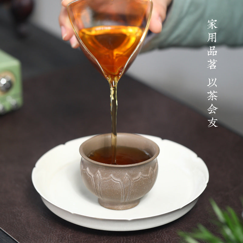 宜兴厂家直销茶杯纯全手工紫砂主人杯原矿红泥花瓣杯大容量品茗杯