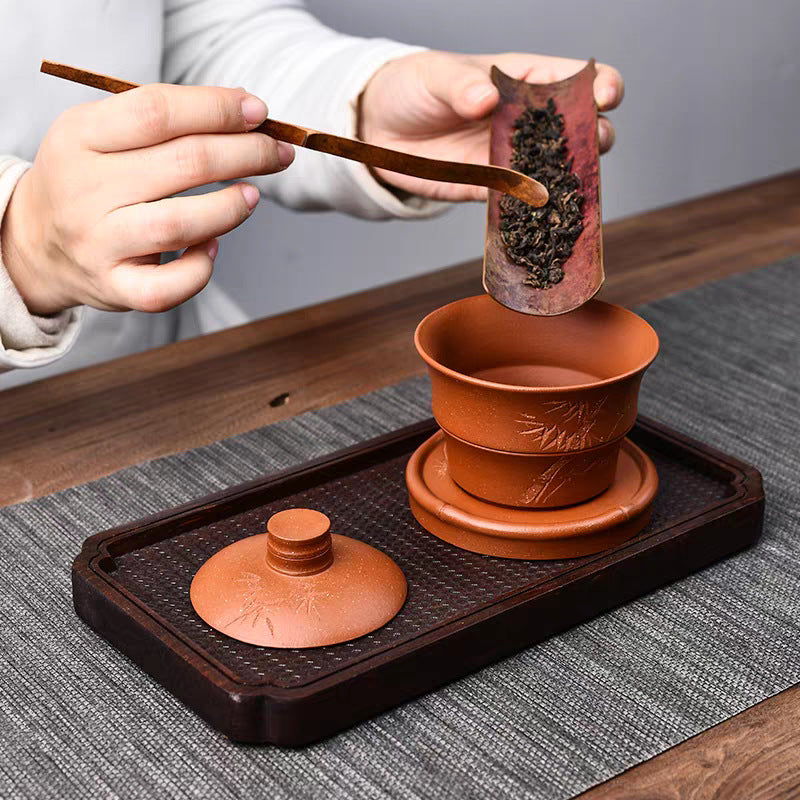 全纯手工紫砂高档三才盖碗茶杯180CC单个高档盖子茶具套装中国风不烫手