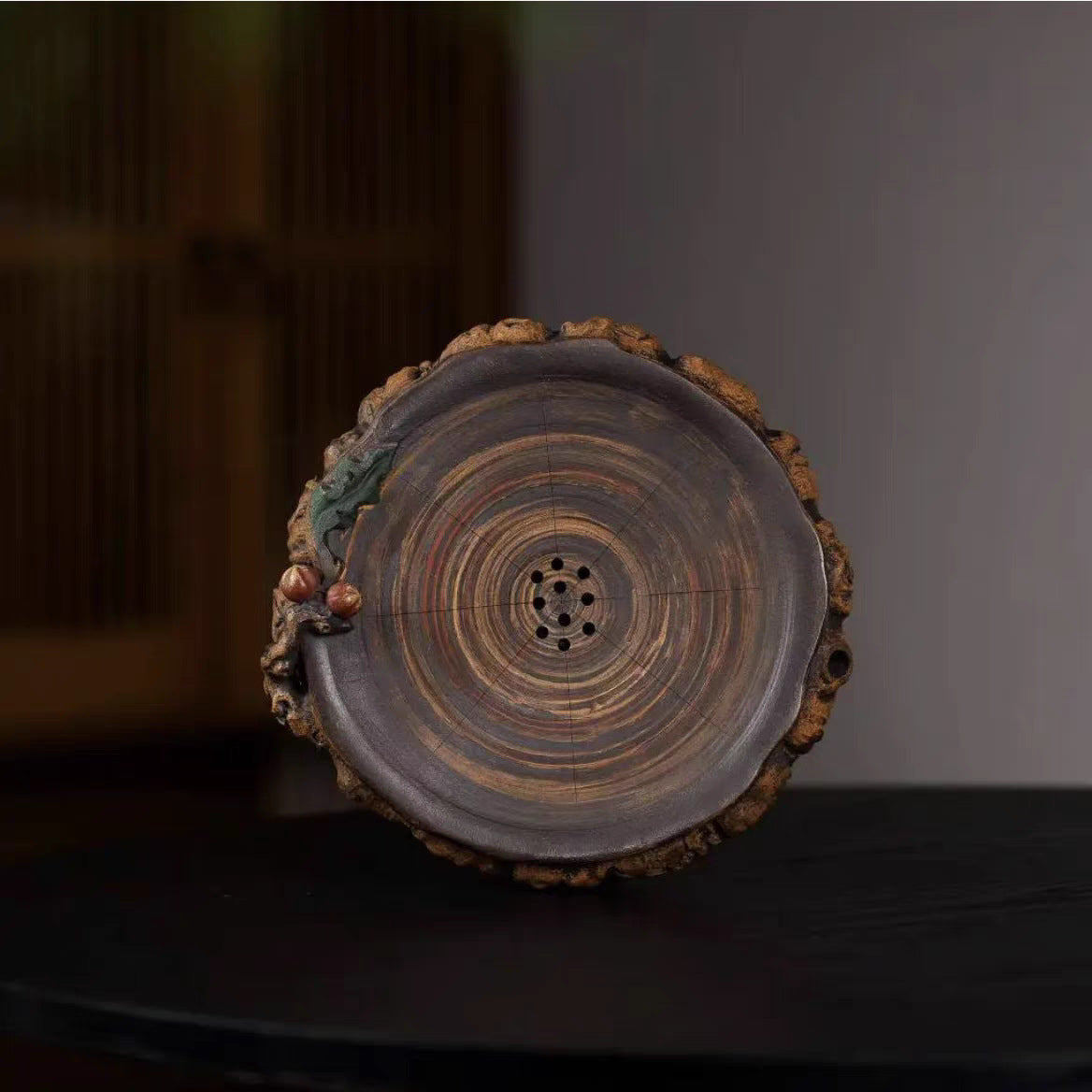 宜兴紫砂【桃子壶承双层可储水】直径18CM创意仿生桃子家用茶盘壶托茶盘