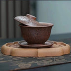 紫砂朱永良盖碗宜兴原矿龙骨金砂柴烧刻绘茶经盖碗主人杯150ml