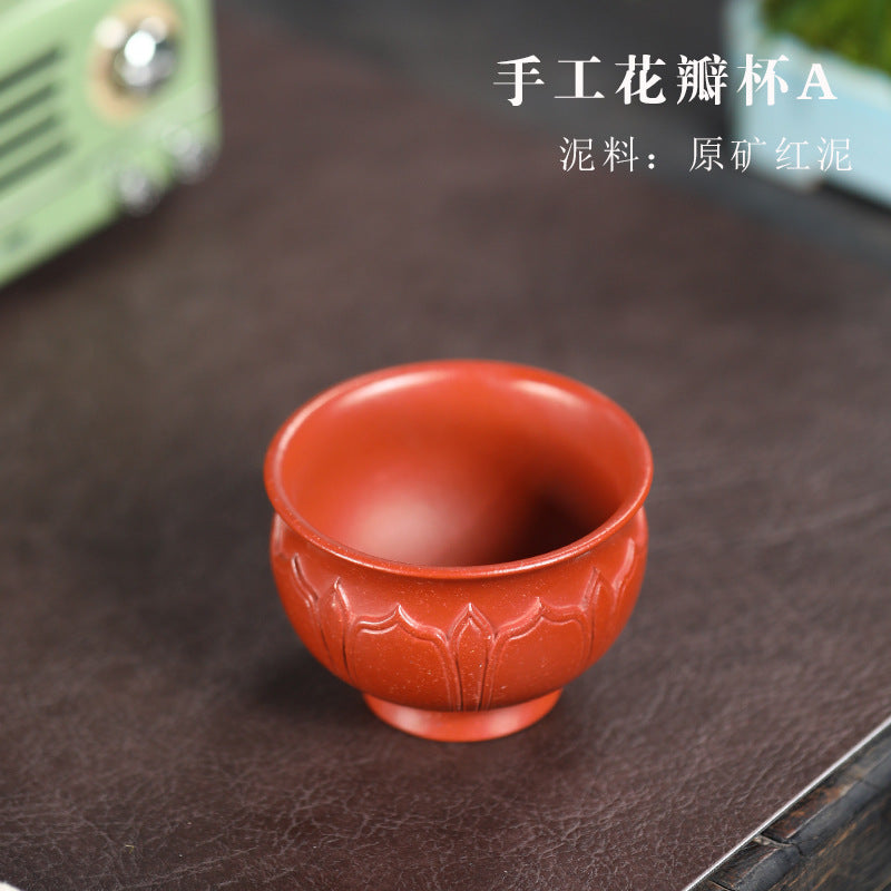 宜兴厂家直销茶杯纯全手工紫砂主人杯原矿红泥花瓣杯大容量品茗杯