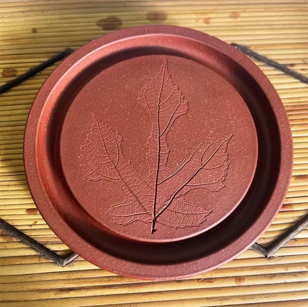 宜兴厂家直销枫叶壶承直径12CM精品手工小茶盘茶道周边配件批发小号干泡台