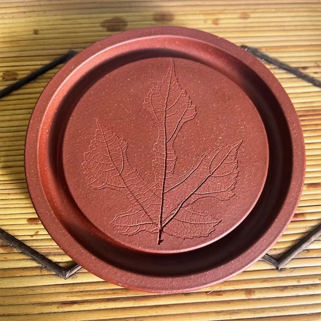 宜兴厂家直销枫叶壶承直径12CM精品手工小茶盘茶道周边配件批发小号干泡台