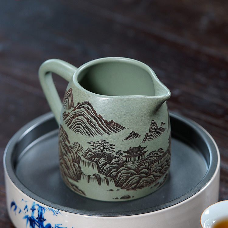 壶芝宴宜兴紫砂泡茶杯男士办公杯过滤水杯青花瓷杯子老陶