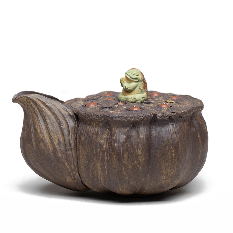 宜兴紫砂壶230CC原矿手抓壶青蛙莲蓬分茶器泡茶杯荷叶公道杯盖碗茶具