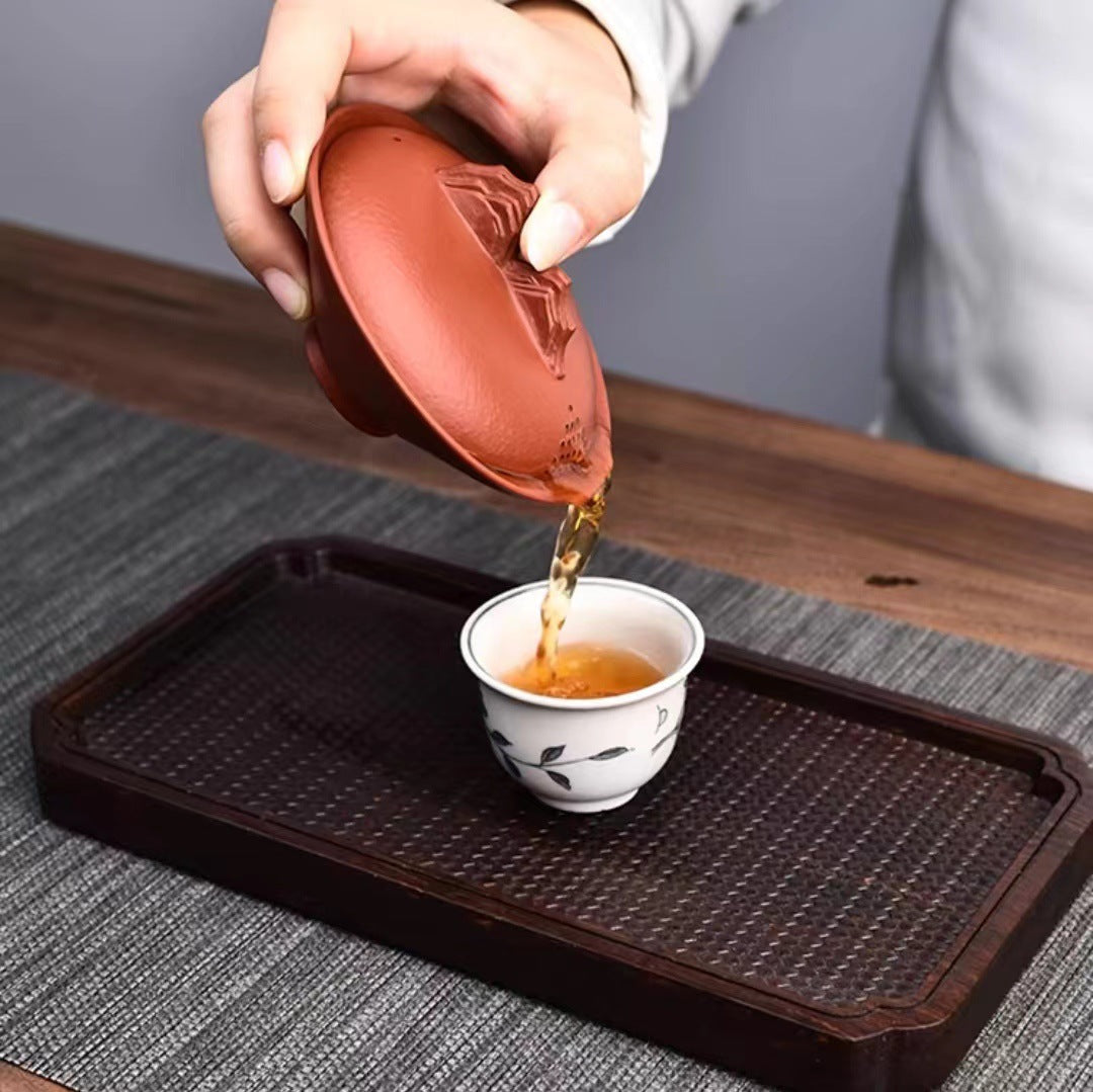 宜兴全纯手工原矿紫砂朱泥85CC盖碗茶杯单个高档带盖子防烫泡茶茶具