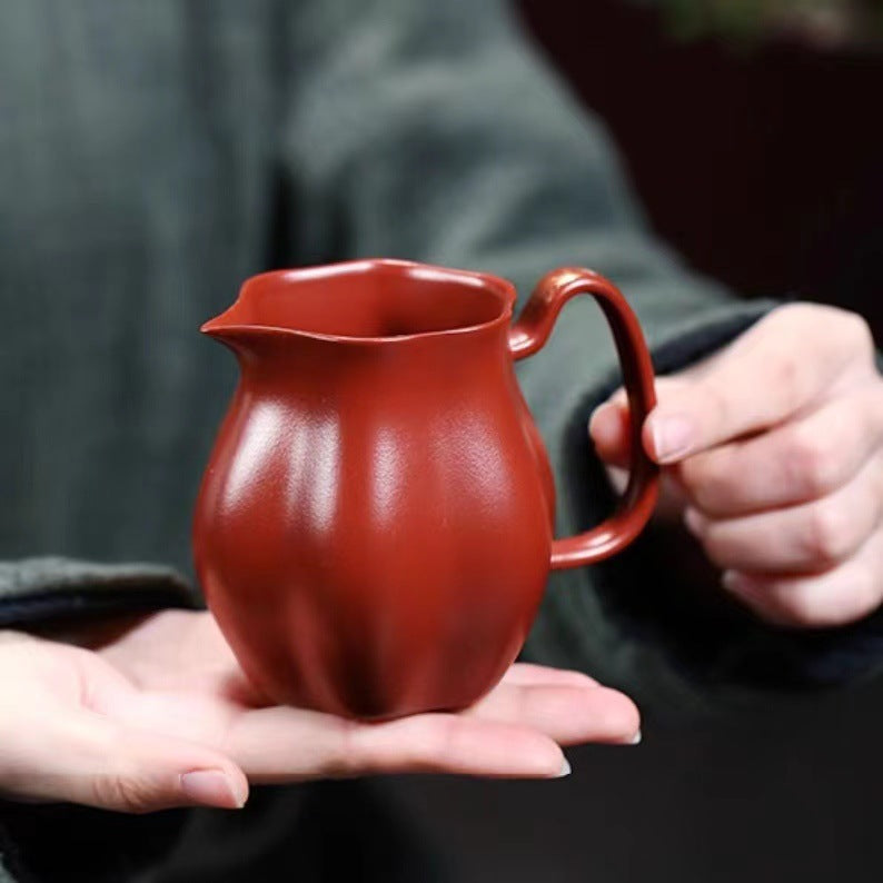 宜兴紫砂杯茶道配件分茶器大红袍菱花描金公道杯225cc一件代发