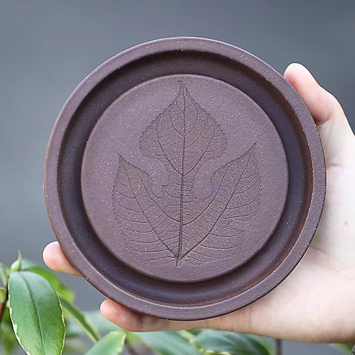 宜兴厂家直销枫叶壶承直径12CM精品手工小茶盘茶道周边配件批发小号干泡台