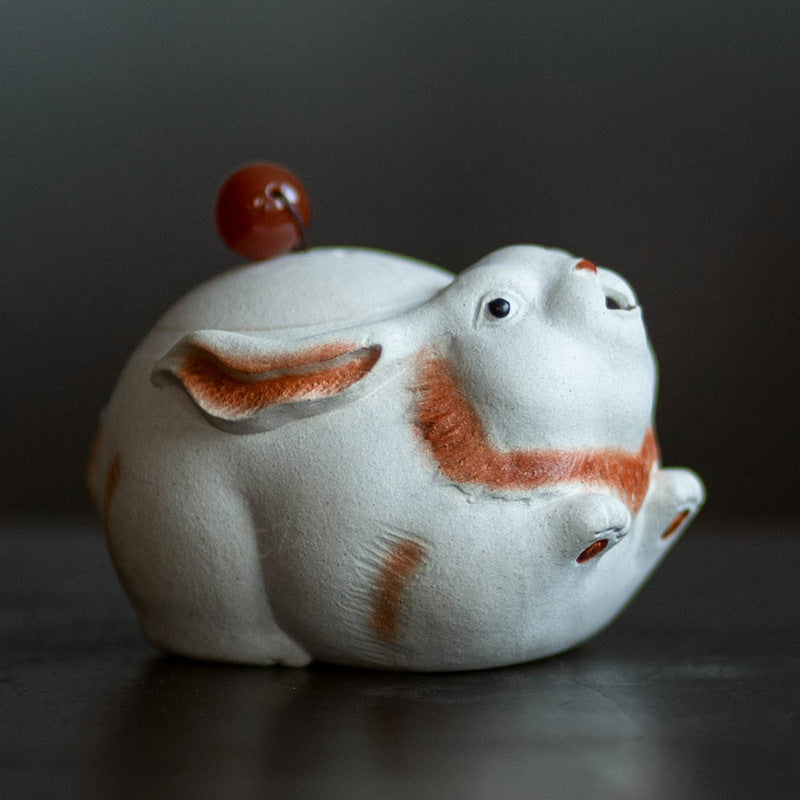 宜兴紫砂壶130CC原矿手工卡盖内网孔兔子手抓壶分茶器雕塑茶具泡茶盖碗