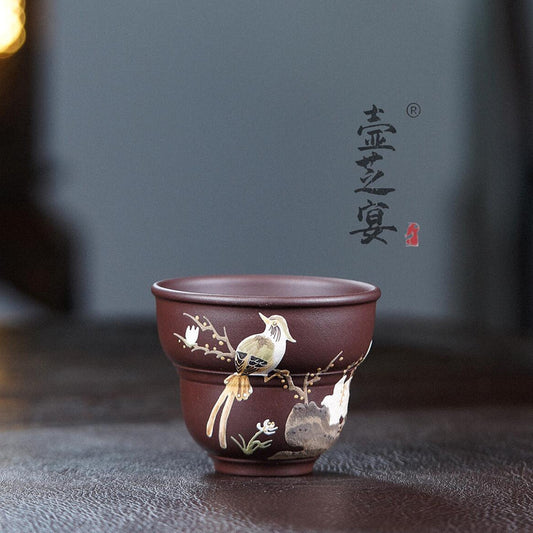 宜兴紫韵雀枝宜兴紫砂品茗杯主人原矿紫砂杯紫泥单杯紫砂茶杯功夫