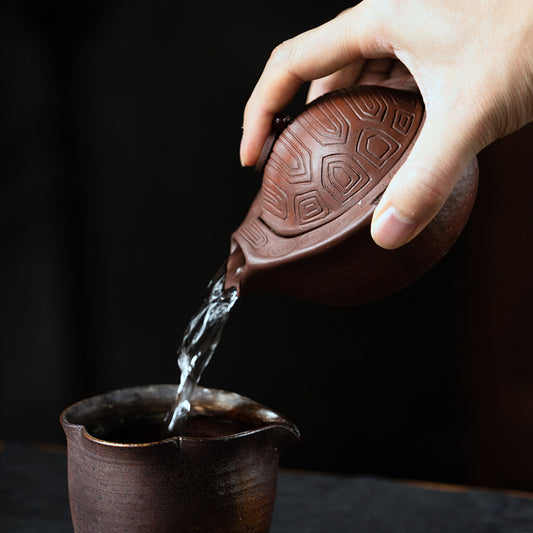 宜兴紫砂140CC龟壳公道杯茶宠摆件乌龟茶具盖碗手抓壶公道杯泡茶壶礼品