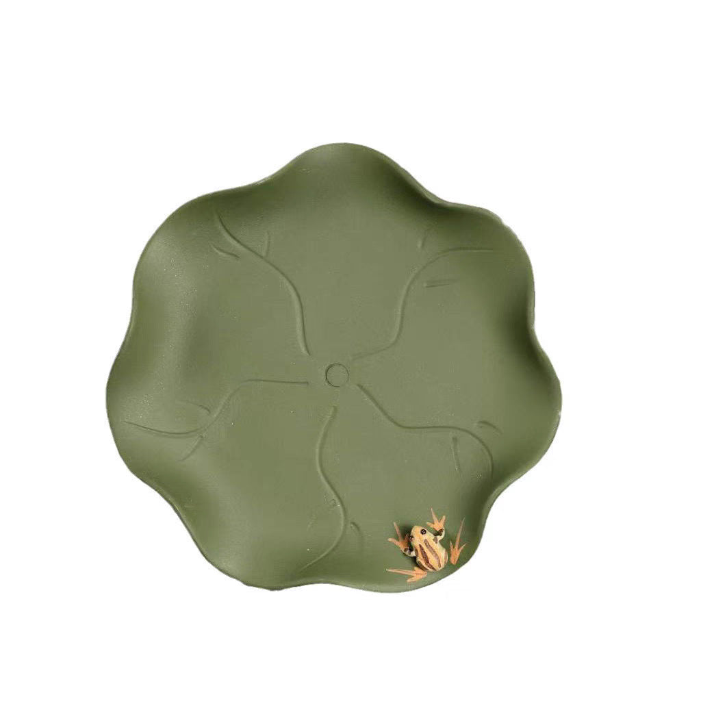 宜兴紫砂茶具配件茶托直径11.6CM原矿手工趣味荷叶青蛙仿生壶承壶垫杯垫杯托