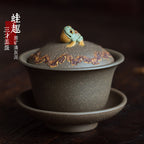 紫砂青蛙盖碗120CC宜兴三才盖碗茶碗敬茶碗大茶杯蛙趣仿生茶具套装配件