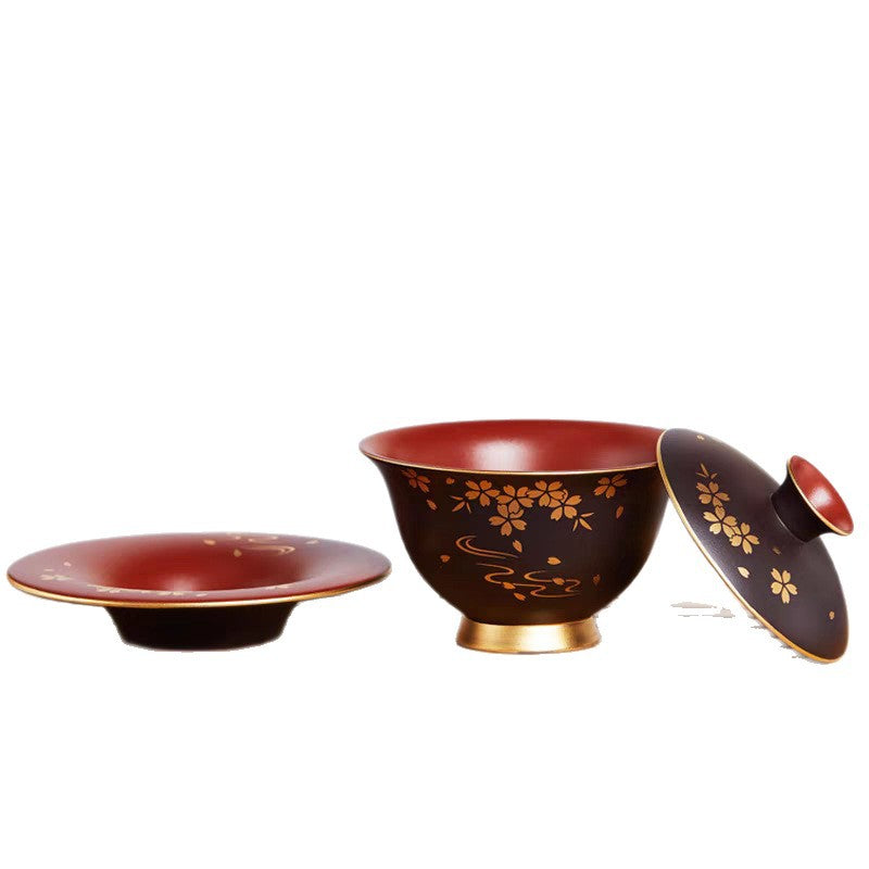 宜兴紫砂三才杯盖碗200CC单个茶碗带盖泡茶杯大号防烫陶瓷功夫茶具套装