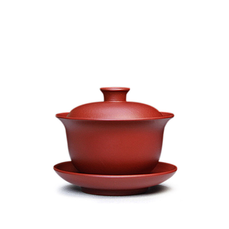 宜兴紫砂盖碗三才碗150CC批发紫砂茶具正宗原矿紫泥精品手工盖碗三件套