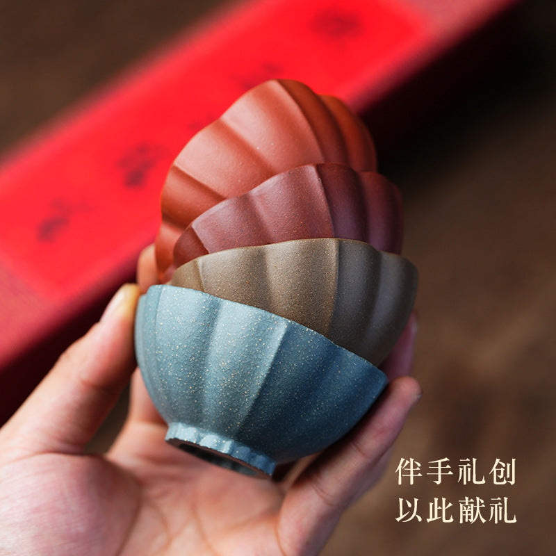 宜兴紫砂主人杯礼盒套装批发四色品茗杯纯全手工功夫茶杯小杯套组