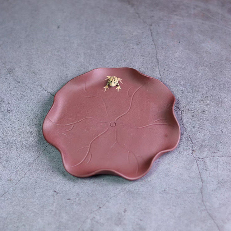 宜兴紫砂茶具配件茶托直径11.6CM原矿手工趣味荷叶青蛙仿生壶承壶垫杯垫杯托