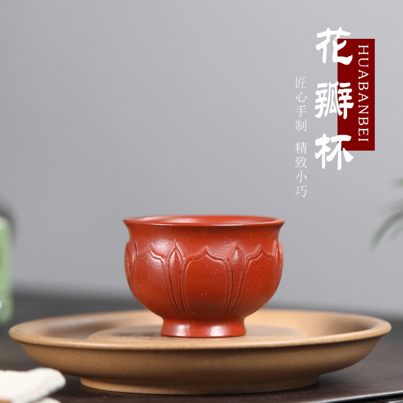 宜兴厂家直销茶杯纯全手工紫砂主人杯原矿红泥花瓣杯大容量品茗杯