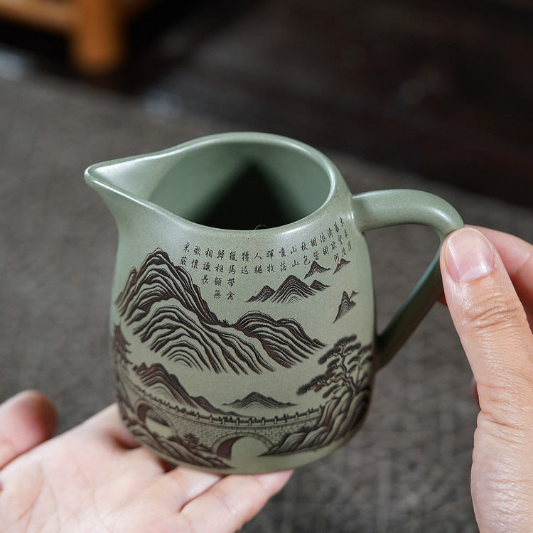 壶芝宴宜兴紫砂泡茶杯男士办公杯过滤水杯青花瓷杯子老陶