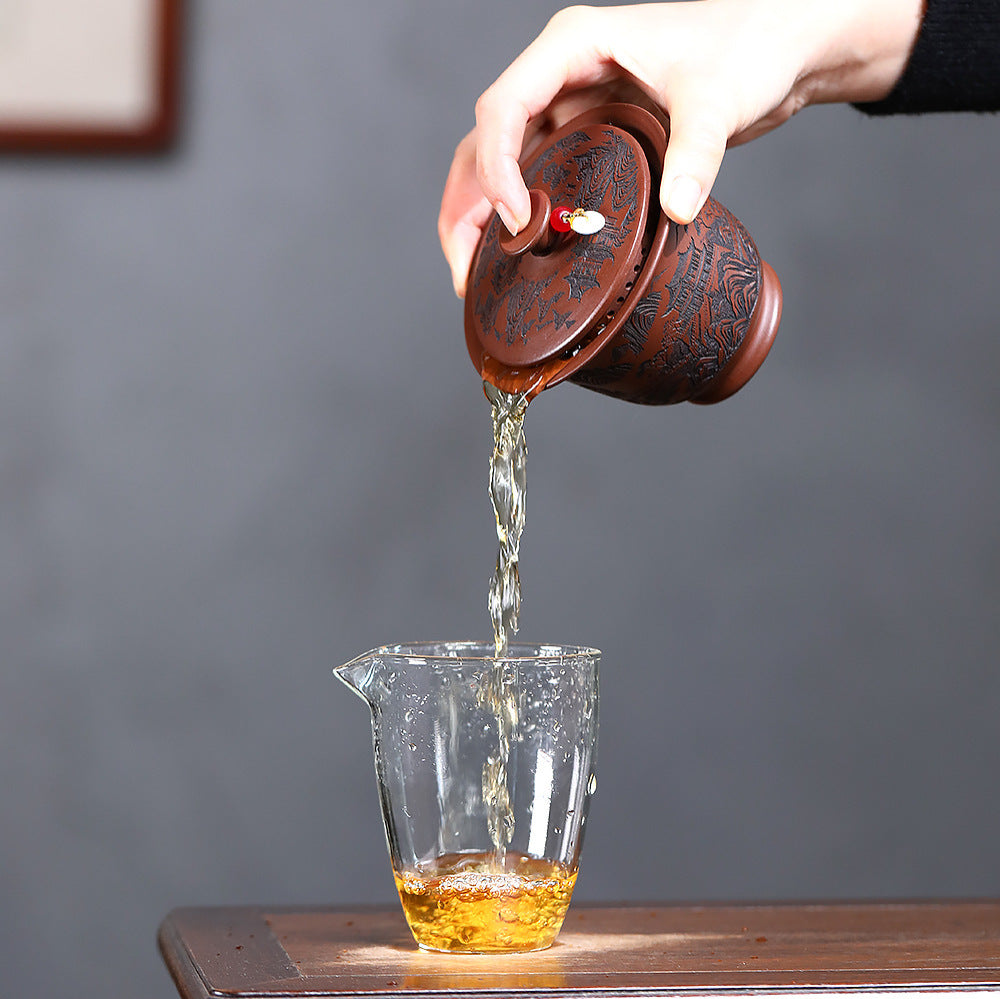 宜兴紫砂原矿底槽清200CC观山三才盖碗泡茶壶家用功夫茶具