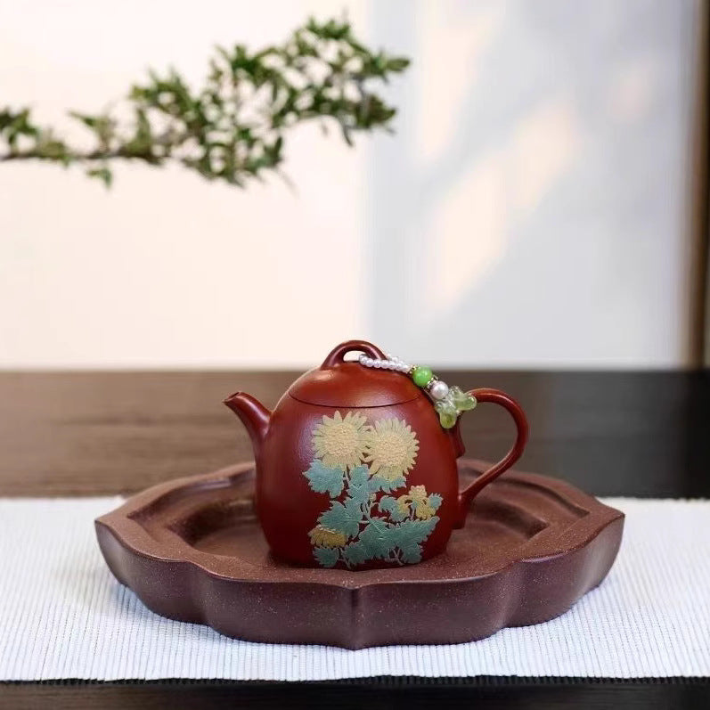 宜兴精品紫砂壶承茶托盘家用功夫茶具配件陶瓷养壶垫海棠花干泡台