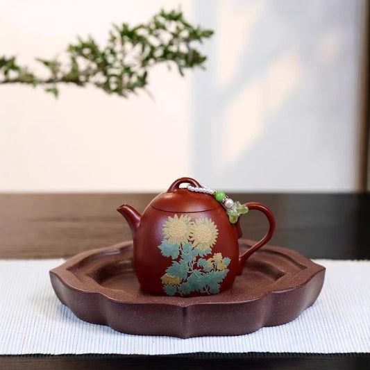 宜兴精品紫砂壶承茶托盘家用功夫茶具配件陶瓷养壶垫海棠花干泡台