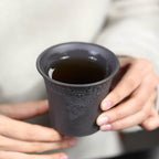 宜兴紫砂杯150CC原矿浮雕饕餮纹三才盖碗手抓壶茶碗陶瓷泡茶功夫茶具