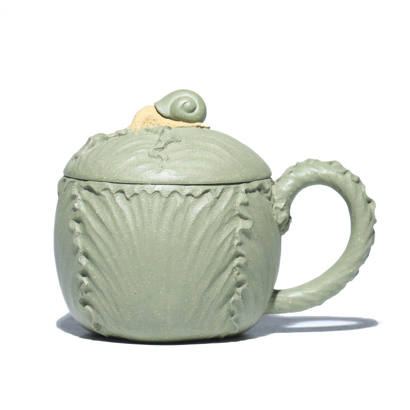 宜兴紫砂主人杯茶杯230CC手工创意仿生白菜百财蜗牛杯功夫品茗杯盖杯