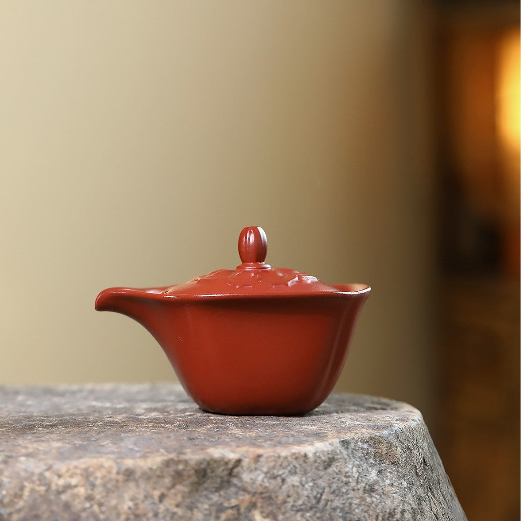 宜兴紫砂原矿朱泥大红袍荷叶盖碗茶具家居实用品茶精工批发170cc