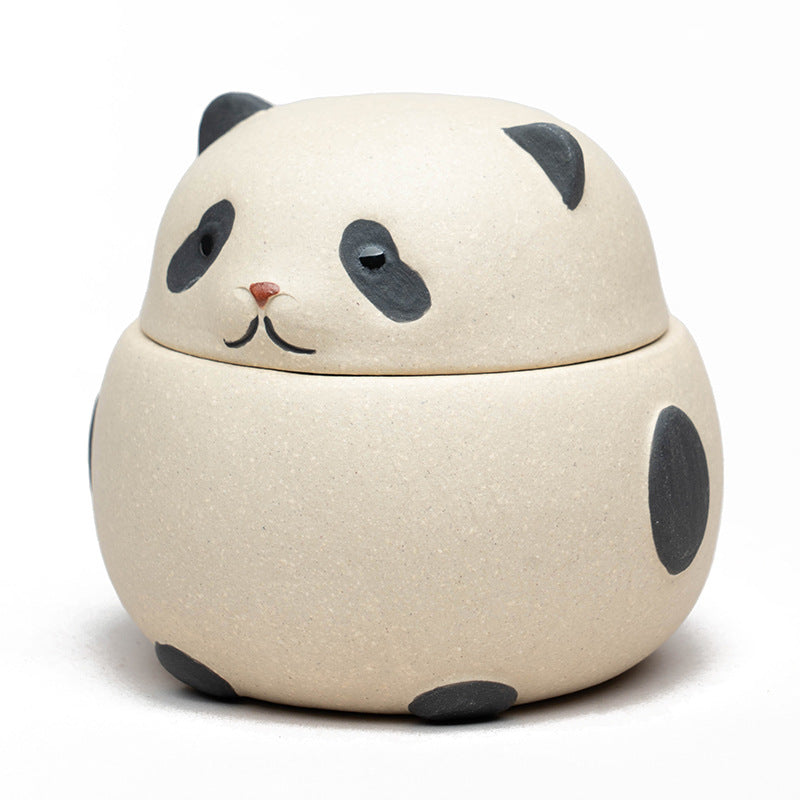 宜兴紫砂壶熊猫手抓壶200CC原矿手工分茶器茶叶罐雕塑茶具泡茶盖碗