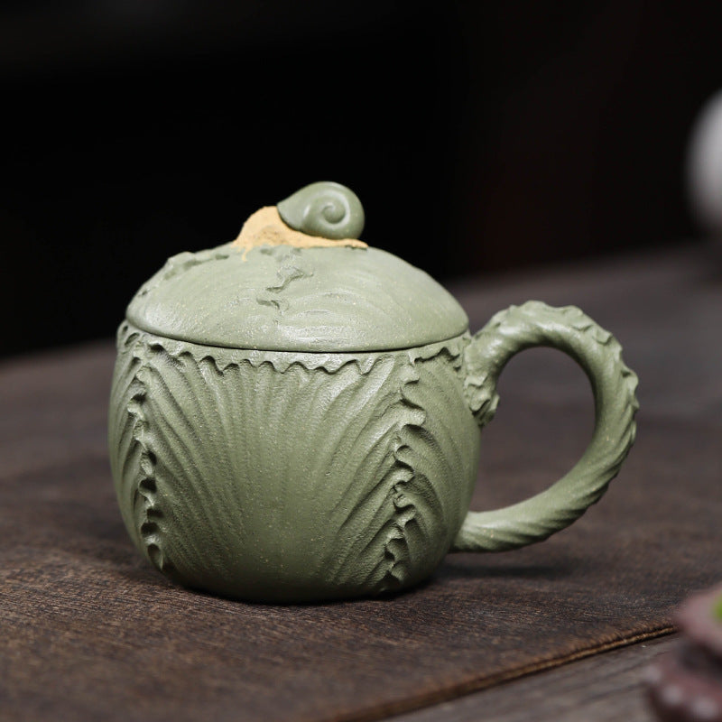 宜兴紫砂主人杯茶杯230CC手工创意仿生白菜百财蜗牛杯功夫品茗杯盖杯