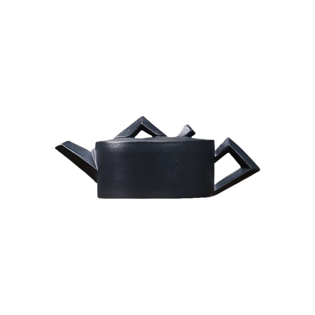 Handmade Yixing purple sand teapot in black basalt stone with geometric design for kung fu tea set.