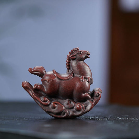 Handmade Yixing purple sand tea pet ornament - a creative Trojan horse decoration for tea setups and aquariums.