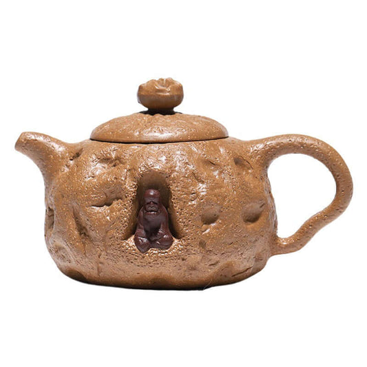 Handmade Yixing purple sand teapot featuring unique texture and design, symbolizing harmony and spring vitality.