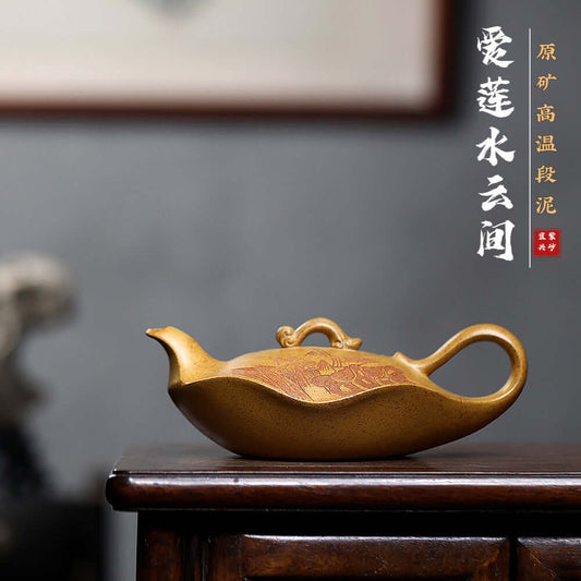 Handmade Yixing purple sand teapot crafted from raw ore, featuring elegant design, ideal for home kung fu tea sets.