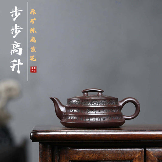 Handmade Yixing purple sand teapot with intricate design, perfect for household kung fu tea set.
